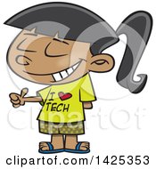 Cartoon Girl Wearing An I Love Tech Shirt And Giving A Thumb Up