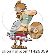 Cartoon Tough Gladiator Holding A Sword And Shield