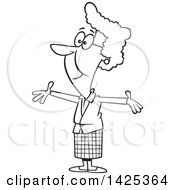 Clipart Of A Cartoon Black And White Lineart Happy Granny Wanting A Hug Royalty Free Vector Illustration