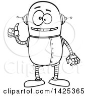 Poster, Art Print Of Cartoon Black And White Lineart Happy Robot Giving A Thumb Up