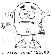 Poster, Art Print Of Cartoon Black And White Lineart Sad Robot Giving A Thumb Down