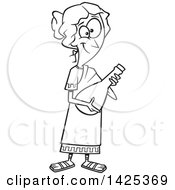 Poster, Art Print Of Cartoon Black And White Lineart Happy Roman Lady Holding A Jar