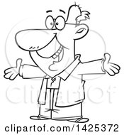 Clipart Of A Cartoon Black And White Lineart Happy Grandpa Wanting A Hug Royalty Free Vector Illustration