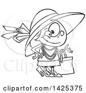 Poster, Art Print Of Cartoon Black And White Lineart Girl Dressed Up In Heels And A Hat