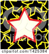Poster, Art Print Of Red And Beige Star Frame Over A Pattern Of Black And Yellow Stars