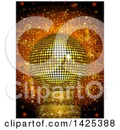 Poster, Art Print Of 3d Golden Disco Ball On A Sparkly Stand Over Tiles