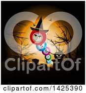 Clipart Of A Witch Hat And Bingo Balls In A Cemetery Against An Orange Halloween Full Moon Royalty Free Vector Illustration