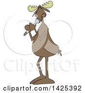 Poster, Art Print Of Cartoon Moose Vocalist Singing Into A Microphone