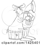Poster, Art Print Of Cartoon Black And White Lineart Moose Playing A Tuba