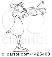 Cartoon Black And White Lineart Moose Playing A Trombone