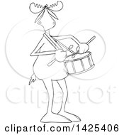 Poster, Art Print Of Cartoon Black And White Lineart Moose Playing A Drum