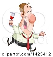 Cartoon Happy Drunk Caucasian Business Man Holding A Wine Glass At A Party