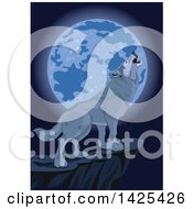 Clipart Of A Lone Wolf On A Cliff Howling Up At A Blue Moon Royalty Free Vector Illustration by Pushkin