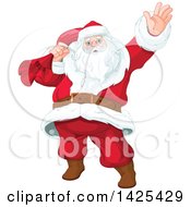 Poster, Art Print Of Jolly Santa Clause Slinging A Sack Over His Shoulder And Waving