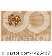 Clipart Of A Woodcut Chicken With Beans And Squash And Brown Rays Background Or Business Card Design Royalty Free Illustration by patrimonio