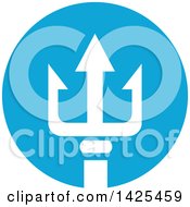 Clipart Of A Retro White Silhouetted Three Pronged Trident In A Blue Circle Royalty Free Vector Illustration