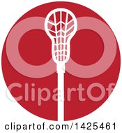 Clipart Of A Retro White Lacrosse Stick In A Red Circle Royalty Free Vector Illustration