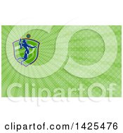 Clipart Of A Silhouetted Retro Female Volleyball Player Jumping And Green Rays Background Or Business Card Design Royalty Free Illustration