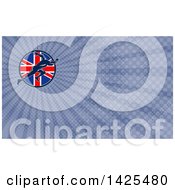 Poster, Art Print Of Retro Sprinter Running Over A British Union Jack Flag Circle And Blue Rays Background Or Business Card Design