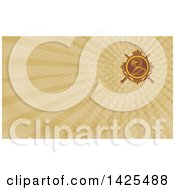 Clipart Of A Retro Knight Head Over Crossed Swords And Rays Background Or Business Card Design Royalty Free Illustration