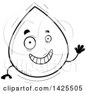 Clipart Of A Cartoon Black And White Lineart Doodled Waving Water Drop Character Royalty Free Vector Illustration