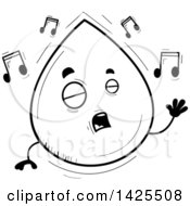Poster, Art Print Of Cartoon Black And White Lineart Doodled Singing Water Drop Character