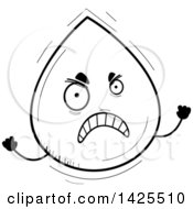 Clipart Of A Cartoon Black And White Lineart Doodled Mad Water Drop Character Royalty Free Vector Illustration