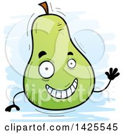 Clipart Of A Cartoon Doodled Waving Pear Character Royalty Free Vector Illustration