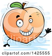 Clipart Of A Cartoon Doodled Waving Peach Character Royalty Free Vector Illustration