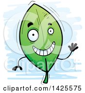 Clipart Of A Cartoon Doodled Waving Leaf Character Royalty Free Vector Illustration