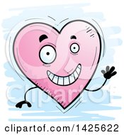 Clipart Of A Cartoon Doodled Waving Heart Character Royalty Free Vector Illustration