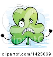 Clipart Of A Cartoon Doodled Mad Shamrock Clover Character Royalty Free Vector Illustration
