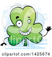 Clipart Of A Cartoon Doodled Waving Shamrock Clover Character Royalty Free Vector Illustration by Cory Thoman
