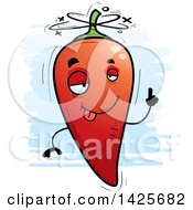 Clipart Of A Cartoon Doodled Drunk Hot Chile Pepper Character Royalty Free Vector Illustration by Cory Thoman