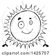 Clipart Of A Cartoon Black And White Doodled Sun Character Royalty Free Vector Illustration