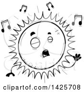 Poster, Art Print Of Cartoon Black And White Doodled Singing Sun Character