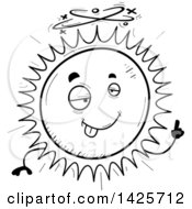 Clipart Of A Cartoon Black And White Doodled Drunk Sun Character Royalty Free Vector Illustration