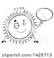 Poster, Art Print Of Cartoon Black And White Doodled Dreaming Sun Character