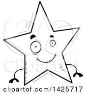 Clipart Of A Cartoon Black And White Doodled Star Character Royalty Free Vector Illustration