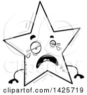 Clipart Of A Cartoon Black And White Doodled Crying Star Character Royalty Free Vector Illustration