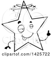 Clipart Of A Cartoon Black And White Doodled Drunk Star Character Royalty Free Vector Illustration
