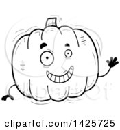 Poster, Art Print Of Cartoon Black And White Doodled Waving Pumpkin Character