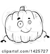 Clipart Of A Cartoon Black And White Doodled Pumpkin Character Royalty Free Vector Illustration