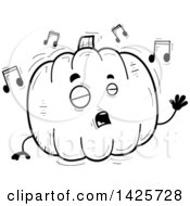 Poster, Art Print Of Cartoon Black And White Doodled Singing Pumpkin Character