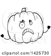 Clipart Of A Cartoon Black And White Doodled Mad Pumpkin Character Royalty Free Vector Illustration