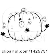 Clipart Of A Cartoon Black And White Doodled Scared Pumpkin Character Royalty Free Vector Illustration