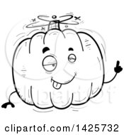 Clipart Of A Cartoon Black And White Doodled Drunk Pumpkin Character Royalty Free Vector Illustration
