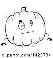 Clipart Of A Cartoon Black And White Doodled Bored Pumpkin Character Royalty Free Vector Illustration