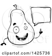 Clipart Of A Cartoon Black And White Doodled Talking Pear Character Royalty Free Vector Illustration