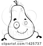 Clipart Of A Cartoon Black And White Doodled Pear Character Royalty Free Vector Illustration